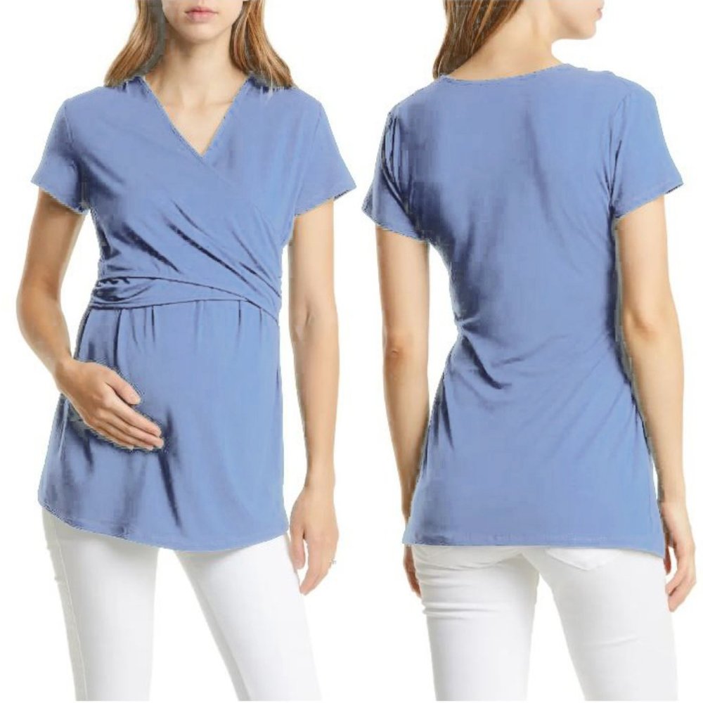 NWT! Crossover Short Sleeve Maternity/Nursing Top - Picture 1 of 6
